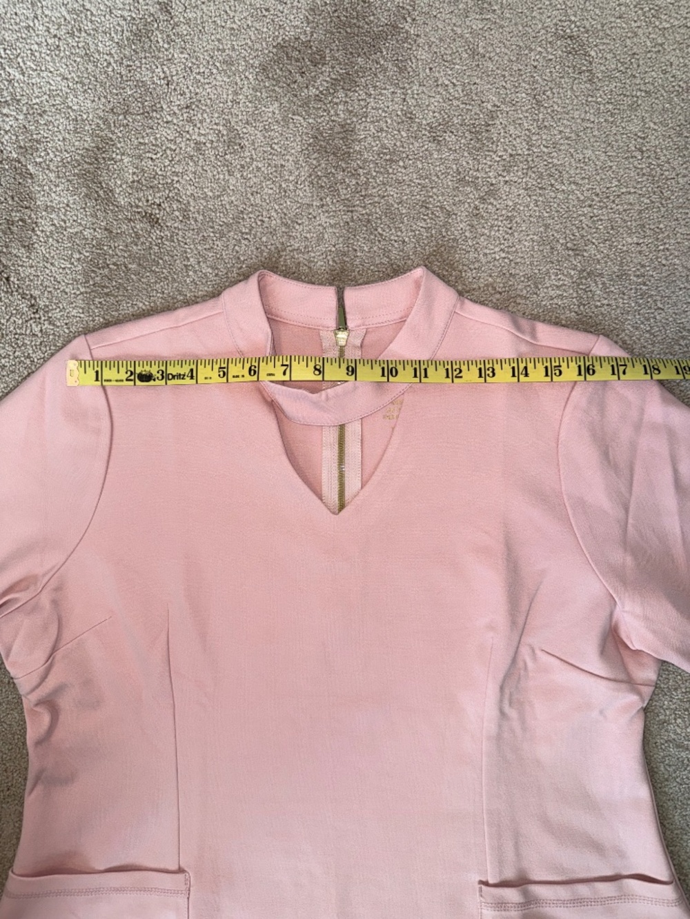 NWT Jaanuu Ponte Collection Blush Pink Choker Neck Scrub Set Flare Pants Women’s - Picture 8 of 16